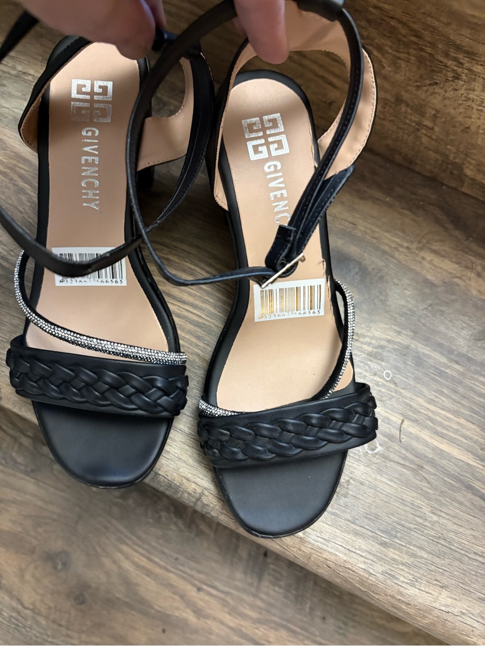 Givenchy Black Braided-Strap Ankle Tie Sandals with Silver Trim